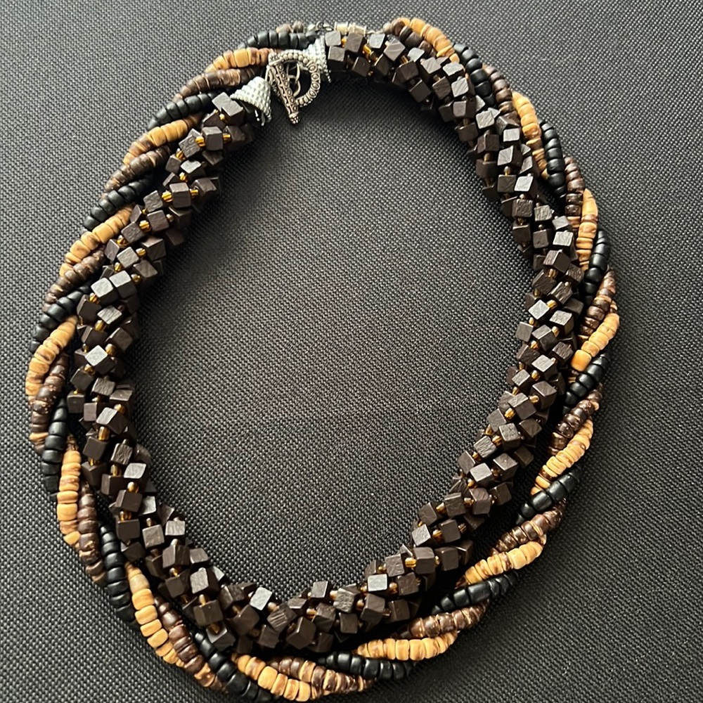 Earth Tone Wooden Bead Necklaces Lot of 2